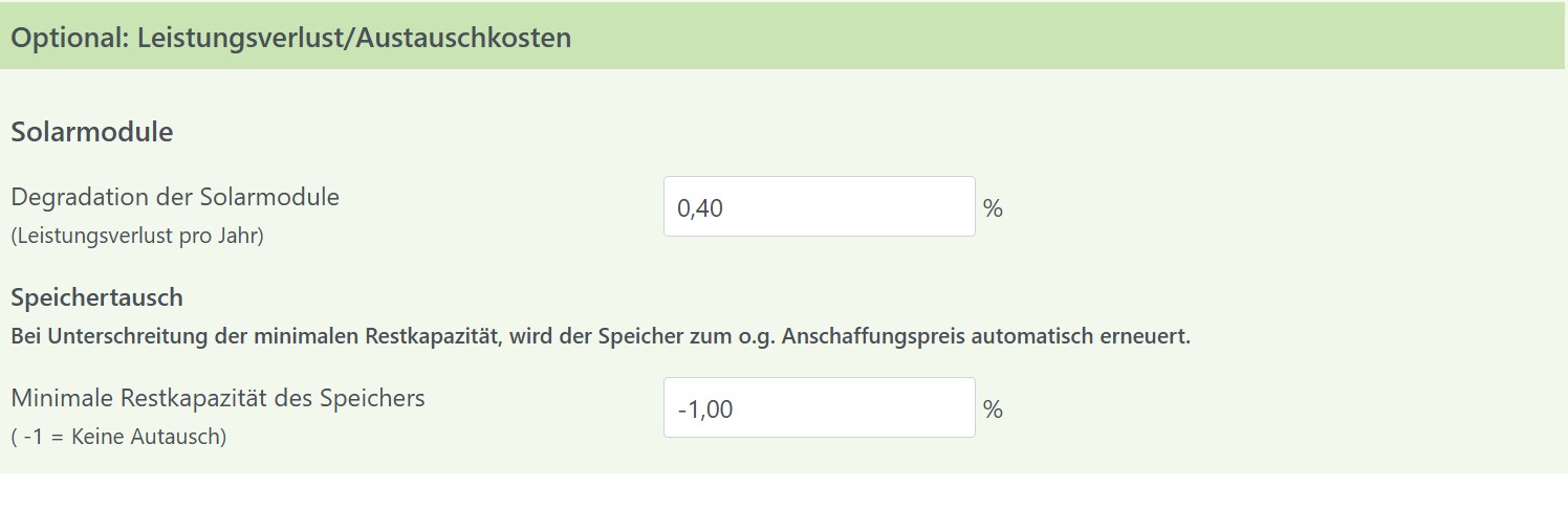 Optionale Angaben Degradation